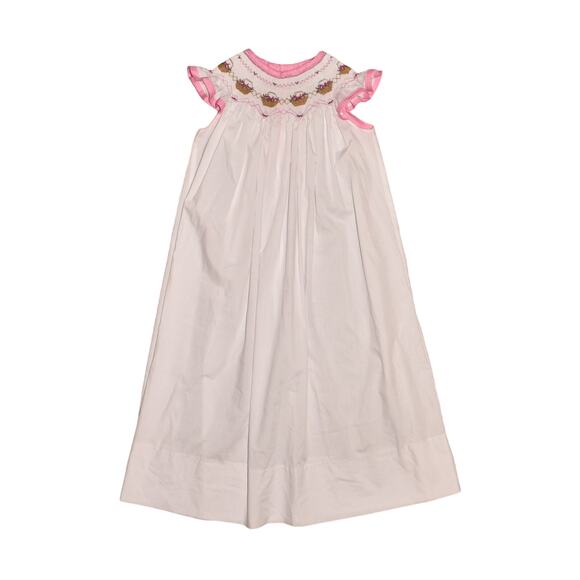 Custom Made Hand Smocked Embroidered Long Dress White Flutter Sleeves Size 3 - Picture 1 of 4